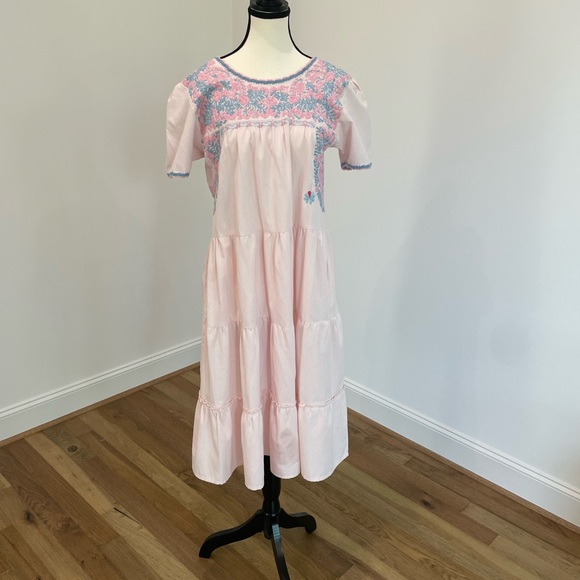 Pink Hand-Embroidered Mexican Dress - Picture 1 of 12